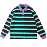 Grape & Mint Stripe Rugby Polo Shirt