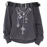 Grunge Aesthetic Off-Shoulder Sweatshirt