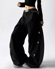 Grunge Aesthetic Cross Pendant Trousers