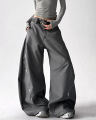 Grunge Aesthetic Cross Pendant Trousers