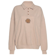 Sun Embroidery Button Up Sweatshirt