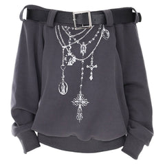 Grunge Aesthetic Off-Shoulder Sweatshirt