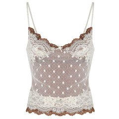 Y2K Polka Dot Lace Cami Top